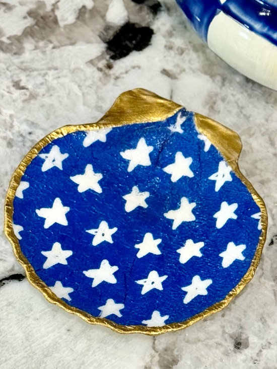 Hand Crafted Other - Giant Blue Stars Trinket Shell Dish 5”